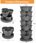 VECELO 7 Tier Vertical Garden Planter, Self Watering Stackable Planters with Wheels for Strawberries, Herbs, Flowers, Vegetables, Dark Gray