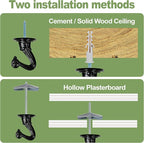 Ceiling Swag Hook Sets - Heavy Duty Hooks with Mounting Hardware for Hanging Plant, Ceiling or Extender Chains - Easy Install with Screws/Brackets (10 pcs - Black)