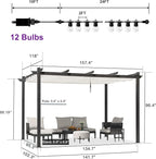 PURPLE LEAF 10' x 13' Outdoor Retractable Pergola with Double Sun Shade Canopy Patio Aluminum Pergola Metal Shelter with Light for Backyard Deck Garden, White