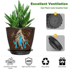 6 Pack 7 Inch Indoor Plant Pots with Drainage Holes, Outdoor Plastic Decorative Flower Pots, Garden Planters with Tray Saucers for Orchids, Violets, Succulents, Herbs, and Other Plants