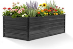 DUMOS Raised Garden Bed Outdoor, 6x3x2ft Planter Box Outdoor for Deep-Rooted Herbs/Flowers/Vegetables, Large Metal Garden Bed for Patio, Balcony and Backyard, Gray
