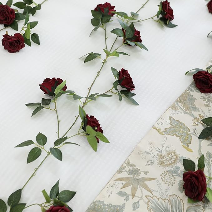 Artificial Plants Greenery: 2 Burgundy Silk Rose Vines, 73 Inches