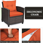 Tangkula 3 Pieces Patio Furniture Set, PE Rattan Wicker 3 Pcs Outdoor Sofa Set w/Washable Cushion and Tempered Glass Tabletop, Conversation Furniture for Garden Poolside Balcony (Orange)