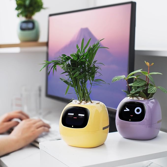 Yellow Plastic Smart Planter with Automated Watering and App Control