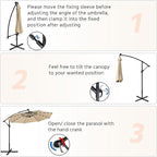 Yaheetech 10FT Solar Offset Umbrella with 32 LED Lights Cantilever Hanging Outdoor Umbrellas Handy Crank & Cross Base for Lawn/Deck/Backyard/Pool Tan