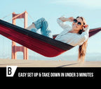 Nylon Double Hammock for Camping, 2 Person, Maroon/Charcoal