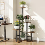Corner Plant Stand Indoor with Grow Lights, 6 Tiered Corner Plant Shelf Flower Stand for Multiple Plants, Plant Shelves Organizer Rack for Living Room, Balcony, Patio, Square Rustic Brown
