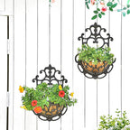 Hanging Planters, 2 Pack Cast Iron Half Round Wall Baskets, Rustic Brown