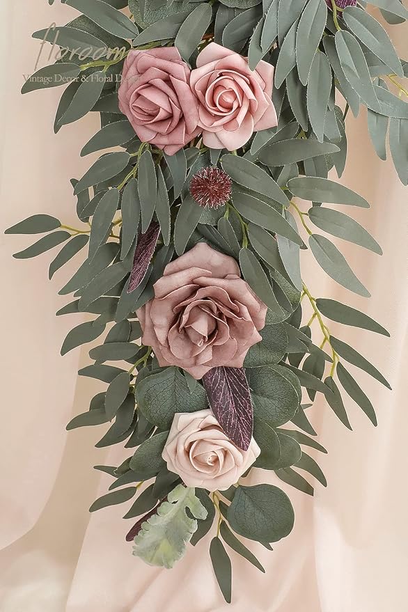 Artificial Flowers Garland, 6ft Eucalyptus Willow Vine in Dusty Rose