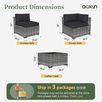 Aoxun 10 Piece Patio Furniture Set Wicker Rattan Patio Conversation Set Outdoor Sectional Sofa Set with Coffee Table and Thickened Cushions, Gray/Black(Waterproof Cover Included)