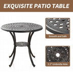 31" Round Patio Dining Table with Umbrella Hole, Cast Aluminum Bistro Table Outdoor Side Table for Backyard, Garden, Patio, Porch