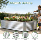 Galvanized Raised Garden Bed Kit Outdoor Patio,8x4x2ft Large Rectangular Metal Planter Boxes,Deep Root Box Planter for Gardening, Vegetables, Flowers, Herbs, 1 Pack, Silver
