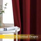 NICETOWN French Door Curtain for Window Extra Long & Wide, Grommet Thermal Curtain Panel for Sliding Glass Door/Patio Door (Burgundy Red, 1 Piece, W80 x L108)