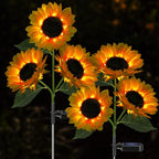 Solar Sunflower Lights, 800mA Solar Garden Light with Real Looking Flowers Outdoor Waterproof Solar Stake Lights for Back Yard, Flower Bed, Pathway, Patio, Porch, Fall Decoration (4 Pack)