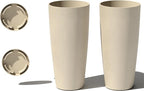 Veradek Vega Round Tall Planter Pots for Indoor/Outdoor Use | Made from Plastic - Stone Mix with Drainage Holes | Perfect for Small to Large Succulent Plants, Flowers, Modern Interior Plants