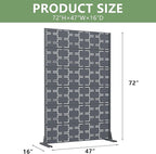 Casaphoria Metal Privacy Screen Outdoor, 72" H x 47" W Freestanding Decorative Privacy Screen for Patio Deck Balcony Garden with Stable Base, Darkgray-Square