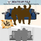 3 Seat Porch Swing, Patio Swing Bench with Cup Holders & 3 Back Cushions, Swing Chair with Chains for Deck Garden Backyard,Blue