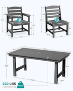 SERWALL Patio Dining Sets for 10 Person, HDPE Dining Set with 2 Tables, 8 Armless Chairs and 2 Armed Dining Chairs, Gray