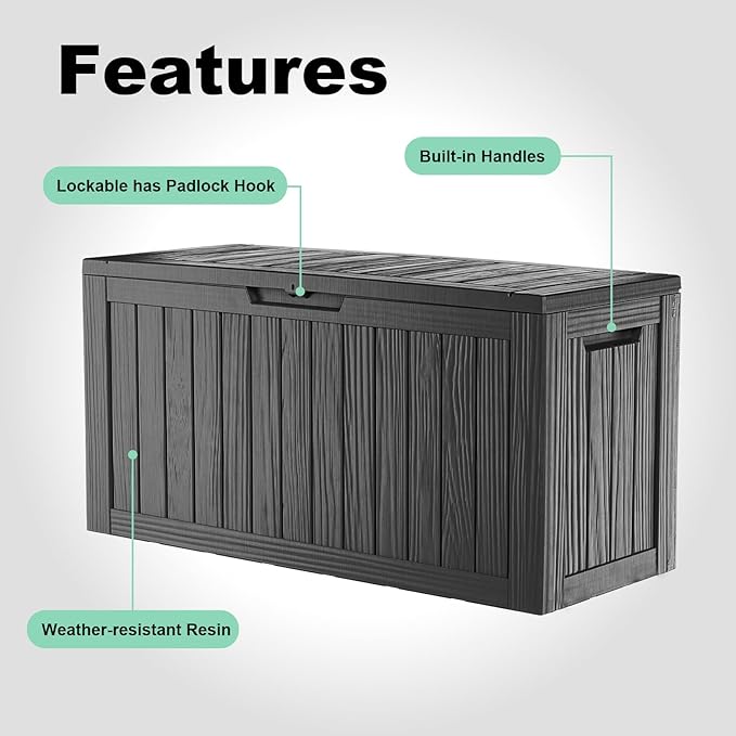 80 Gallon Outdoor Deck Box, Lockable Waterproof Outdoor Storage Boxes For Garden Tools,Indoor Cushions,Accessories Outside Storage Resin Weatherproof Container(Black)