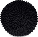 FRELISH DECOR Round Pouf Ottoman Hand Knitted 100% Cotton Pouf Foot Stool - Knitted Bean Bag - Floor Chair for Living Room Bedroom - Foot Rest for Couch (20 Diameter x 14 Height) - Black