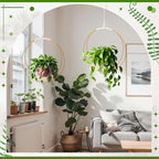 Geelin 4 Pack Plant Hanger with Wood Base Hanging Window Planter Boho Macrame Hanging Potted Plant Holders for Indoor Outdoor Window Wall Ceiling Home Decoration, Pot & Sapling Not Included(Gold)