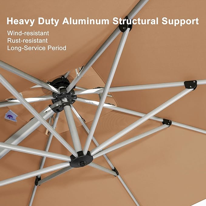 PURPLE LEAF 10' X 13' Patio Umbrella Outdoor Rectangle Umbrella Large Cantilever Umbrella Windproof Offset Heavy Duty Sun for Garden Deck Pool Patio, Beige