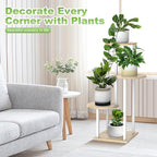 Plant Stand Indoor, 4 Tier Thickened Metal Corner Plant Shelf for Multiple Plants, Indoor Plants Tiered Flower Pot Stand for Patio Garden Balcony Living Room Bedroom (White Oak)