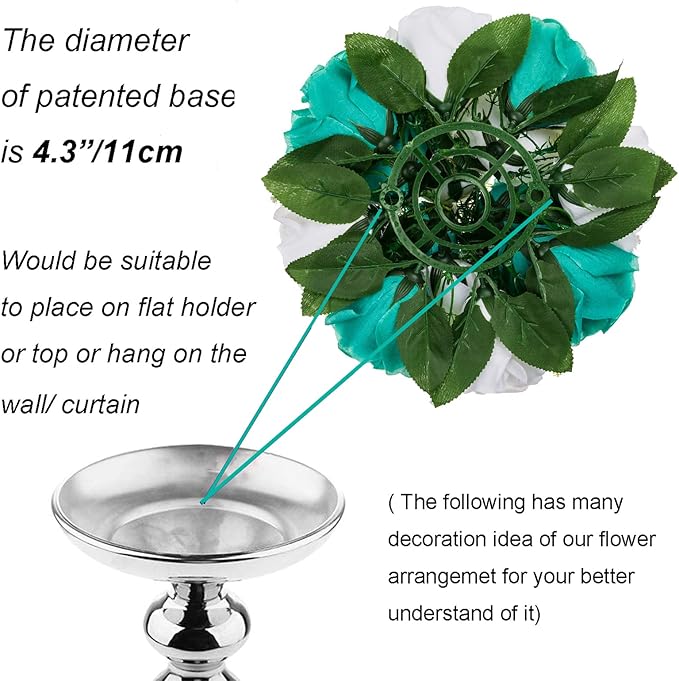 Artificial Flower Ball Centerpiece, Teal and White Silk Roses