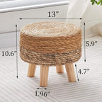 Wimarsbon Round Foot Stool Natural Seagrass Poufs Ottoman Hand Weave Footrest Stool for Couch Desk Extra Seat Step Stool with Solid Wood Legs for Hallway Patio Lounge Brown
