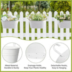 Dahey 10.5 Inch Metal Iron Hanging Flower Pots for Railing Fence Hanging Bucket Pots Countryside Style Outdoor Planter Window Flower Plant Holder with Detachable Hooks Home Decor,White,4 Pcs