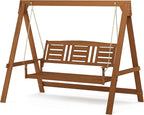 Furinno Tioman Hardwood Patio / Garden / Outdoor Large Porch Swing, 3 Seater with Hanging Frame, Natural