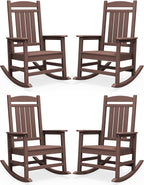 SERWALL HDPE Outdoor Rocking Chair Set of 4, Oversized Patio Rocking Chairs, All-Weather Porch Rockers for Adults, Coffee