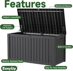 EasyUp 180 Gallon Outdoor Storage Box, Resin Waterproof UV-Resistant Deck Box with Hydraulic Lid Support, Reinforced Stability for Patio, Garden, and Poolside, Black
