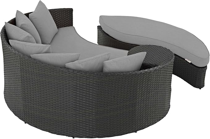 Modway Sojourn Wicker Rattan Outdoor Patio Sunbrella Fabric Daybed in Canvas Gray