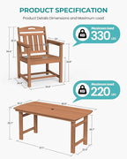 Outdoor Rectangle Dining Table, Heavy-Duty HDPE Table for 6, Weatherproof Patio Table with Umbrella Hole, Rounded Corners for Safety, Teak