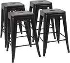 Devoko Metal Bar Stools 24" Indoor Outdoor Stackable Barstools Modern Style Industrial Vintage Counter Bar Stools Set of 4 (24 inch, Black)