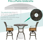 VIVIJASON 3-Piece Outdoor Swivel Bar Stools Set, All Weather Cast Aluminum Patio Bar Height Bistro Set with 2 Cushioned Bar Chairs & 38.5" High Bar Table w/Umbrella Hole for Backyard, Lawn, Garden