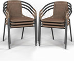 Amopatio Outdoor Dining Chairs Set of 6, Rattan Wicker Patio Chairs, Stackable Indoor-Outdoor Chairs, Bistro, Deck, Yard, Porch, 6 Pack, Brown