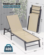 Chaise Lounge Chair Outdoor Aluminum Patio Lounge Chair with 5 Adjustable Positions Folding Pool Lounge Chairs Assemble-Free Beach Lounge Chair for Patio, Pool, Indoor and Outdoor Flaxen