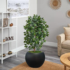 13.5 H x 17" Dia (12" Pot Opening) Round Fiberstone Planter with Drainage Hole, Black, Indoor/Outdoor Large Plant Pot for Home Patio Garden, Ideal for Large Plants