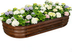 Galvanized Raised Garden Bed Outdoor, Large Raised Bed for Gardening, 6x3x1ft Oval Metal Planter Box for Vegetables, Fruits, Flowers, Dark Brown Wood Grain