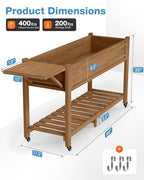 YEFU Raised Garden Bed with Legs: 57x18x30in Elevated Poly Planter with Wheels,Waterproof Mobile Raised Bed Garden, Elevated Planter Box Stand with Storage Shelf,for Herb,Carrot,Tomato (Teak,2pcs)