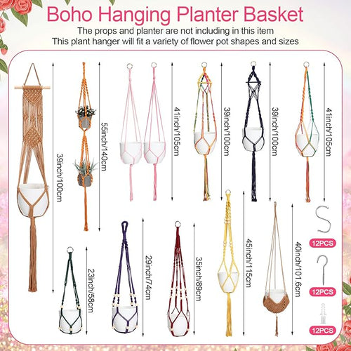 12 Pcs Macrame Plant Hangers Macrame Hanging Planters