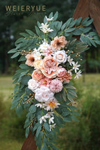 Artificial Flower Swags Set of 2, Coral Pink Silk Blend Wedding Arch Decor