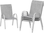 UDPATIO Patio Chairs Set of 4, Stackable Silver Outdoor Dining Chairs with High Back, Breathable Outdoor Chair Textilene Fabric All Weather, 350LBS Capacity for Garden, Backyard (Light Grey)