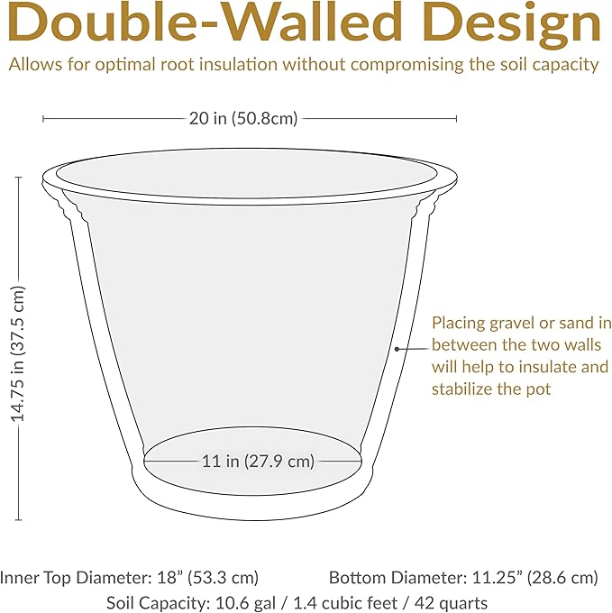 Sunnydaze 20-Inch Franklin Large Plant Pot - Polyresin Round Outdoor Planter with Drillable Drainage Hole - 2 Pack - Beige