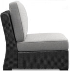 Signature Design by Ashley Beachcroft Curved Modern 5-Piece Outdoor Sectional with Cushion and 6 Throw Pillows, Light Gray
