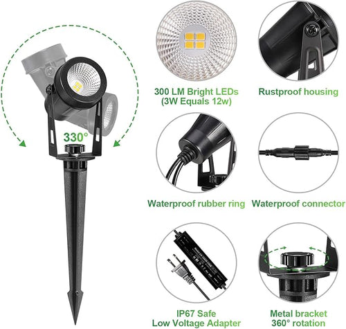 2 Pack Extendable Outdoor Landscape Lights, 12V Low Voltage Landscape Lighting IP65 Waterproof Plug-in Outdoor Spotlights for Yard House Pathway Tree Pools (2700K Warm White, NO Plug)