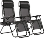 FDW Zero Gravity Lawn Lounge Chairs Set of 2 with Pillow and Cup Holder - Adjustable Reclining Folding Outdoor Chairs for Deck, Beach, Yard