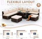 NICESOUL 10 Piece Patio Furniture Sectional Set with Fire Pit Propane/Natural Gas Convertible, 29.3'' High Back Deep Wide Outdoor Couch, 9 Seater Oversized High-End Wicker Conversation Sofas, Brown